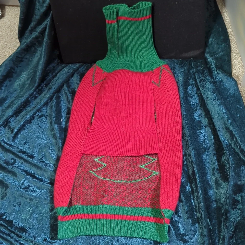 DOG SWEATER Christmas Festive Barking Around The Red/Green With Bells Sz L NWOT